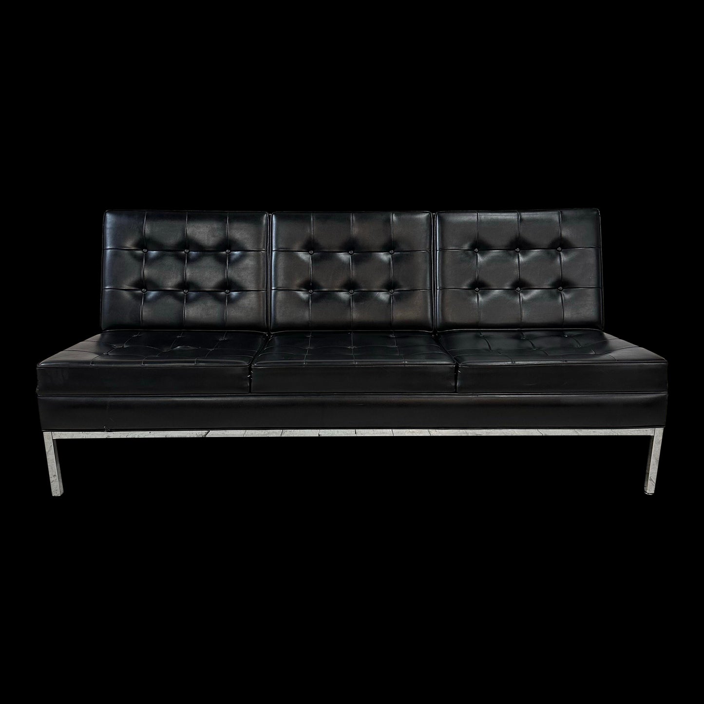 Knoll Black Vinyl Sofa by Florence Knoll