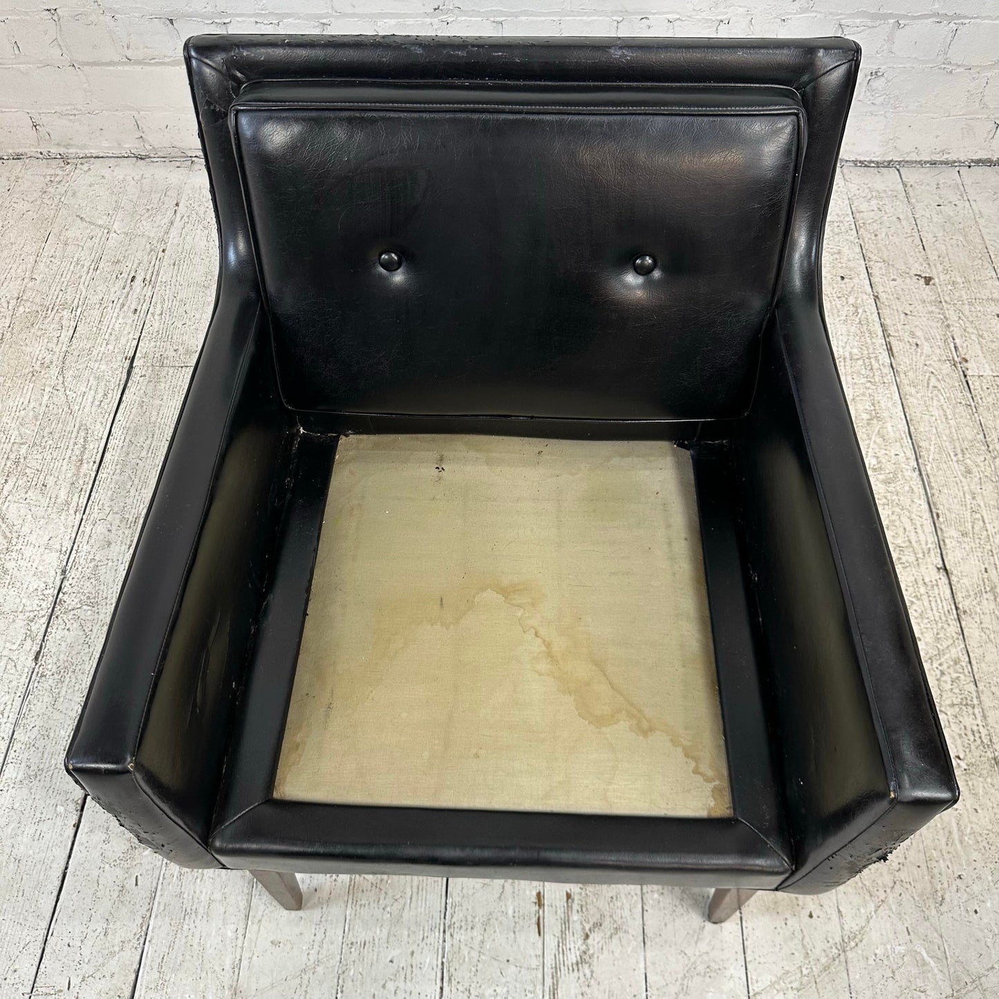 Mid Century Modern Black Vinyl Lounge Chair With Walnut Base Milo Baughman Style