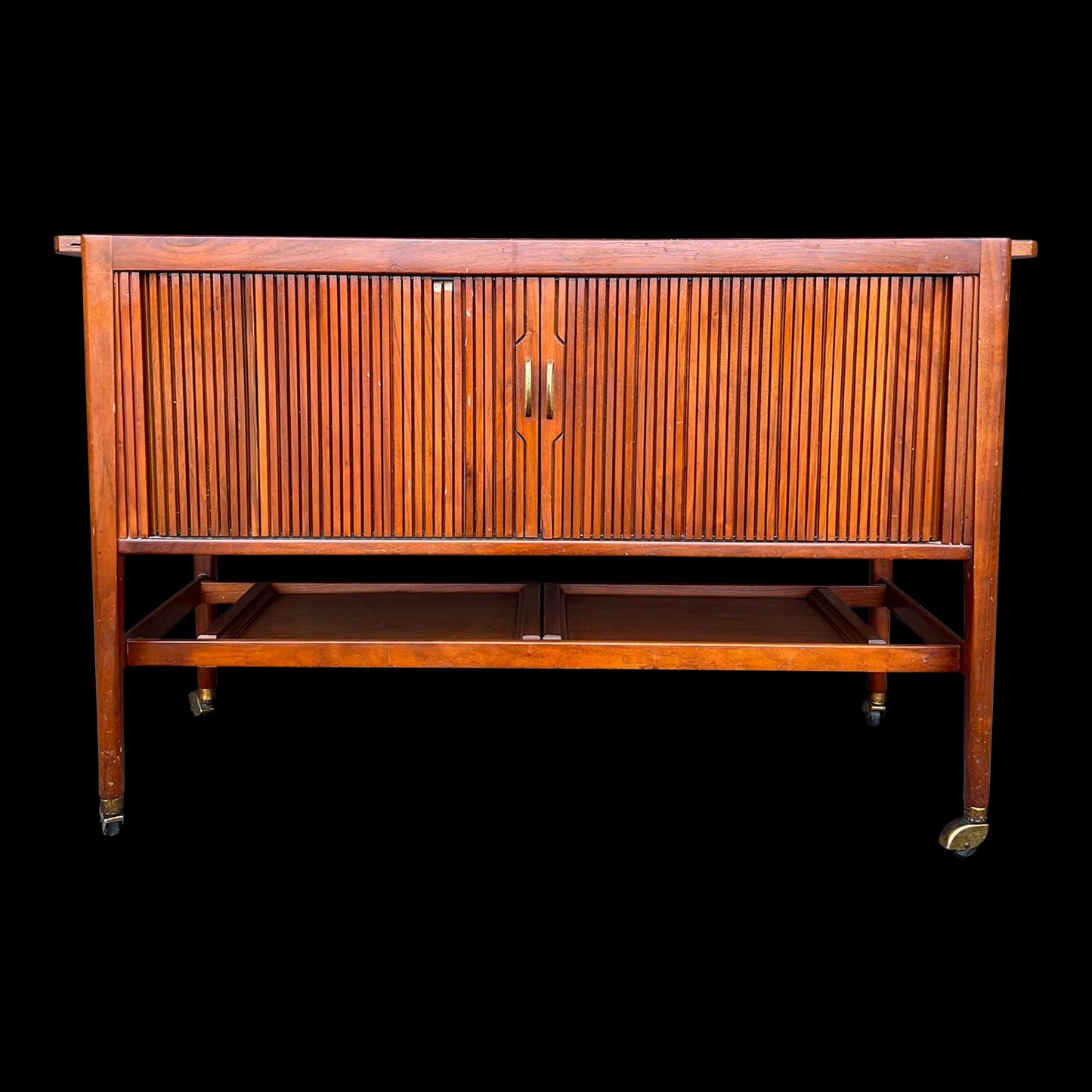 Kipp Stewart for Drexel Declaration Tambour Door Bar Cart Mid Century
