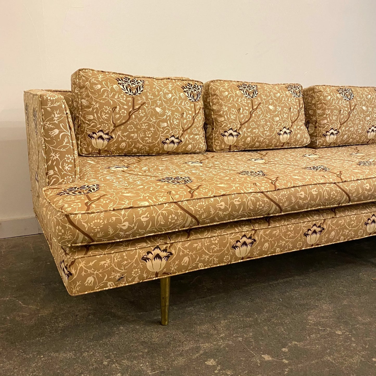 Mid Century Modern Edward Wormley for Dunbar Sofa Recovered in William Morris Fabric Brass Legs