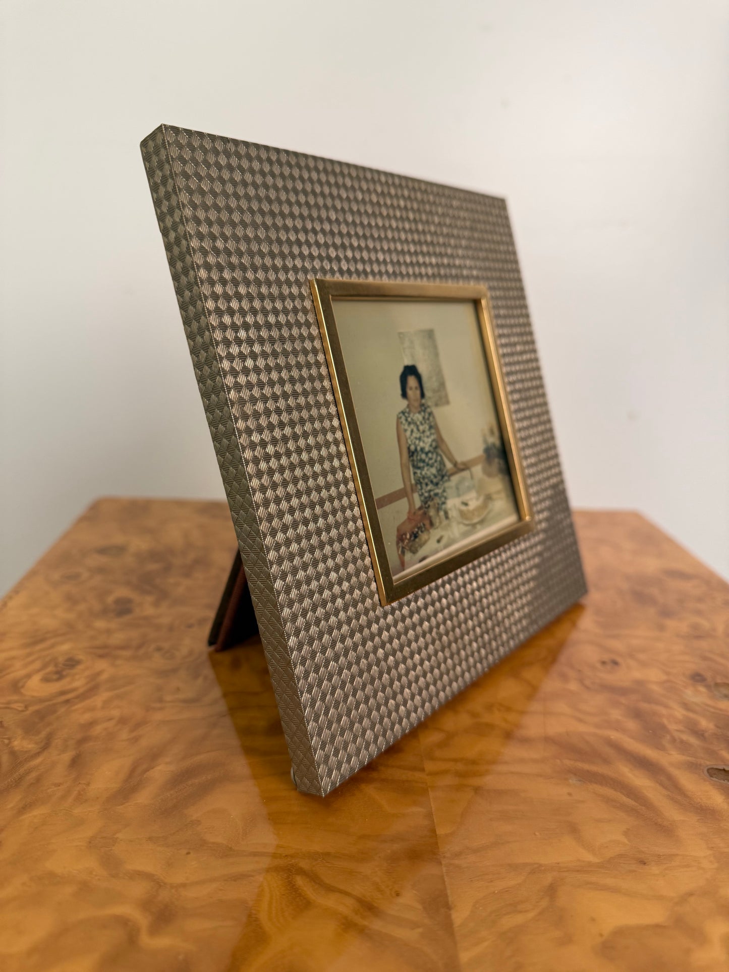 Cartier Made in Italy Vintage Gilt Brass Woven Basket Weave Picture Frame