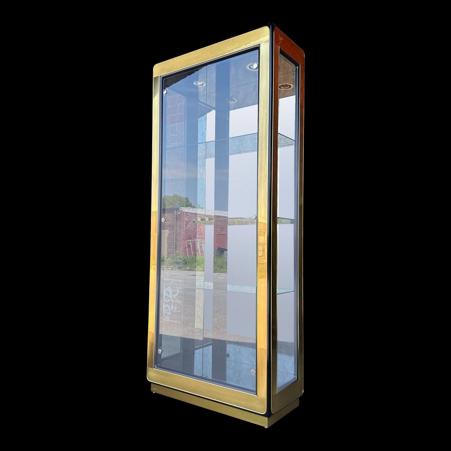 Mastercraft Burnished Brass and Glass Etagere Display Cabinet 2 of 2