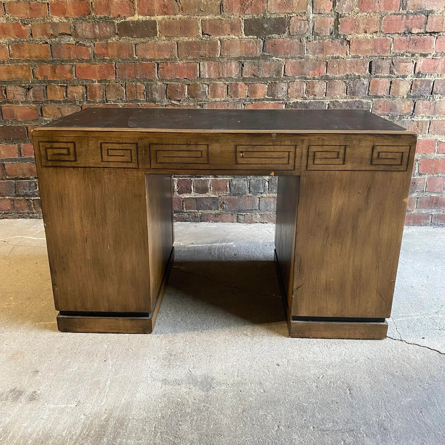 Mid 20th Century Greek Key Leather Top Desk Appears to Be by Parzinger