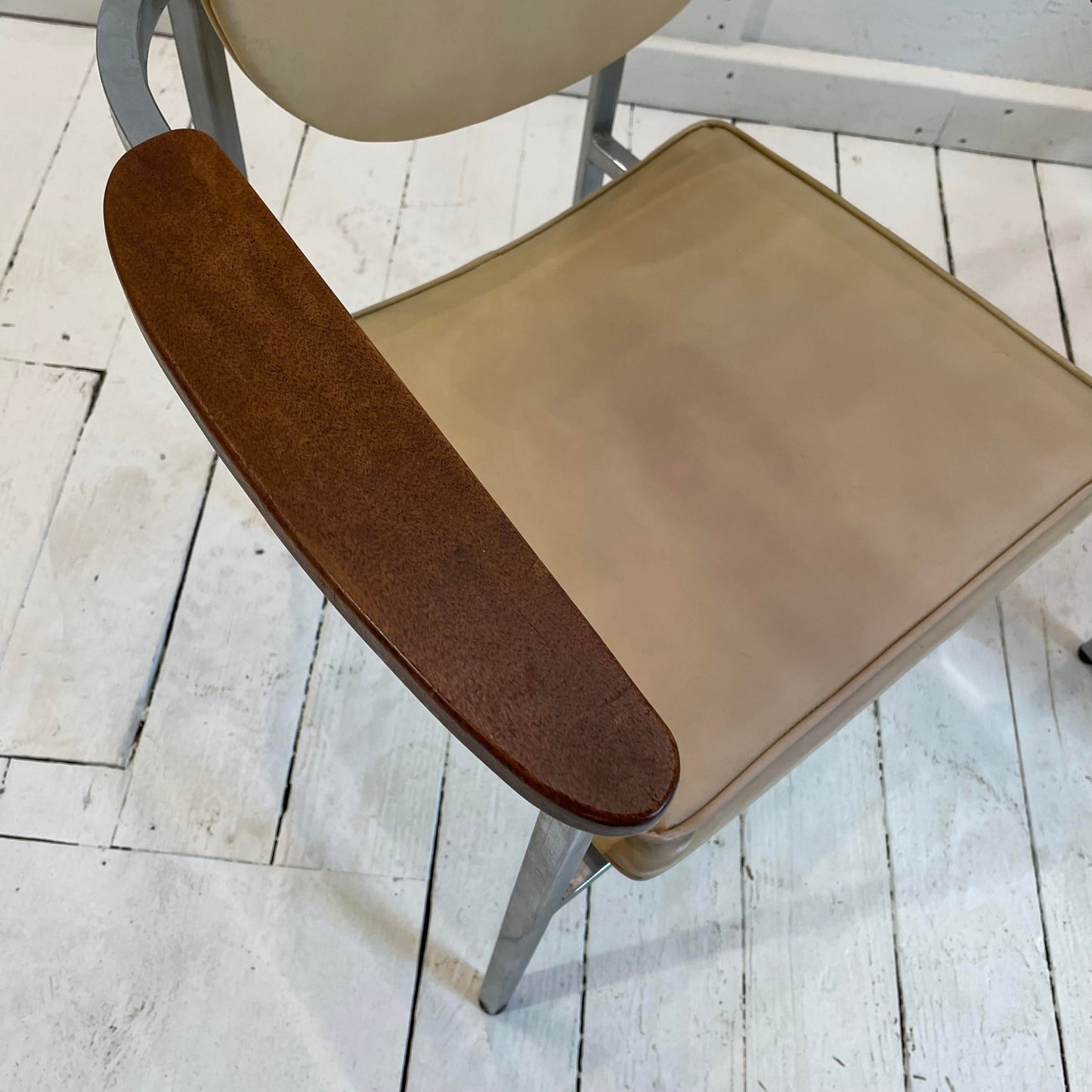 Mid 20th Century Metal Frame Chairs With Wood Arms - a Pair