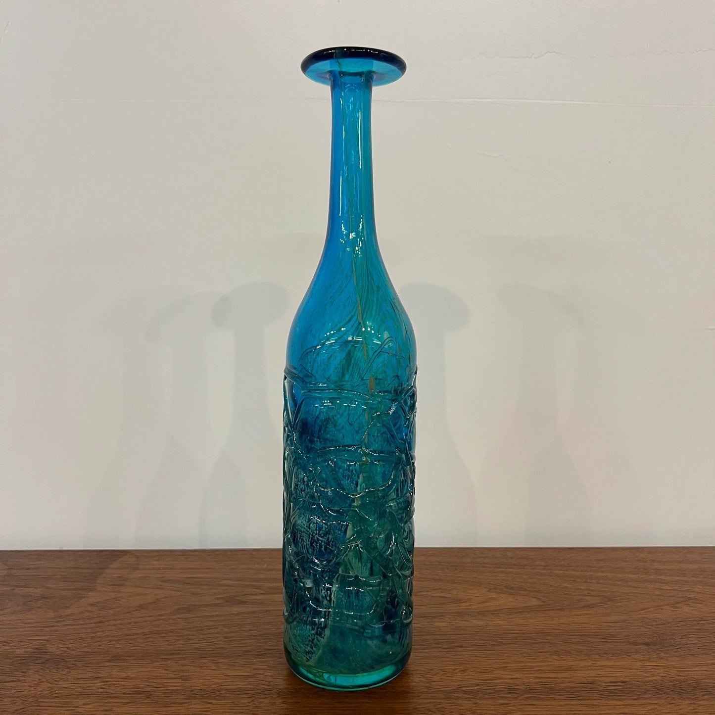 Mdina Ming Blue and Green Art Glass Bottle Vase