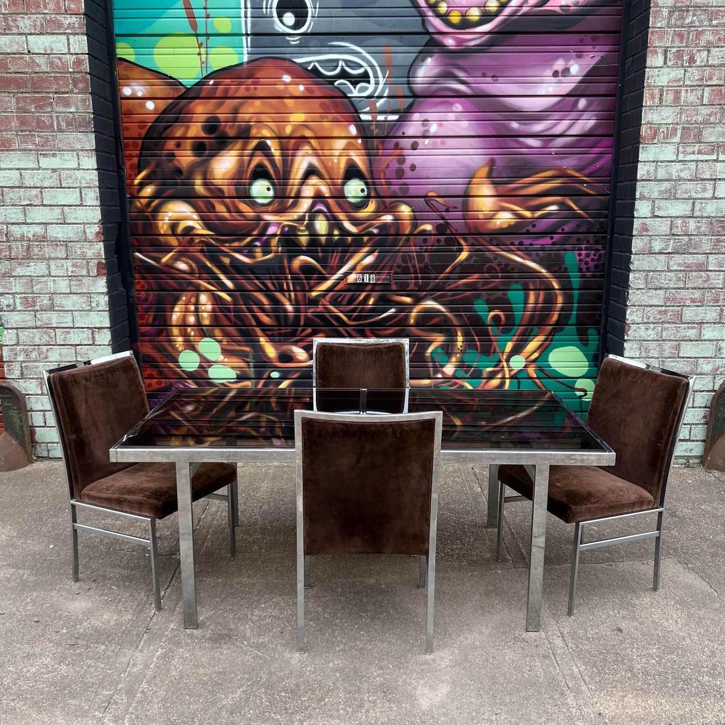 Milo Baughman Chrome and Smoked Glass Dining Set Dillingham Chairs