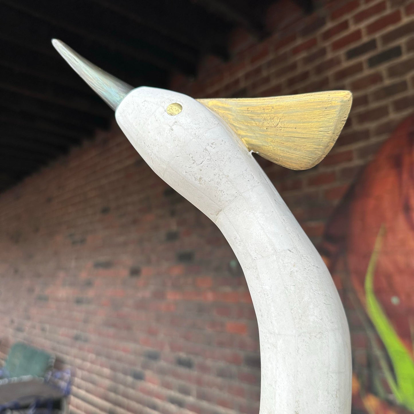 Large Maitland Smith Tessellated Marble Crane Sculpture 71 Inches Tall