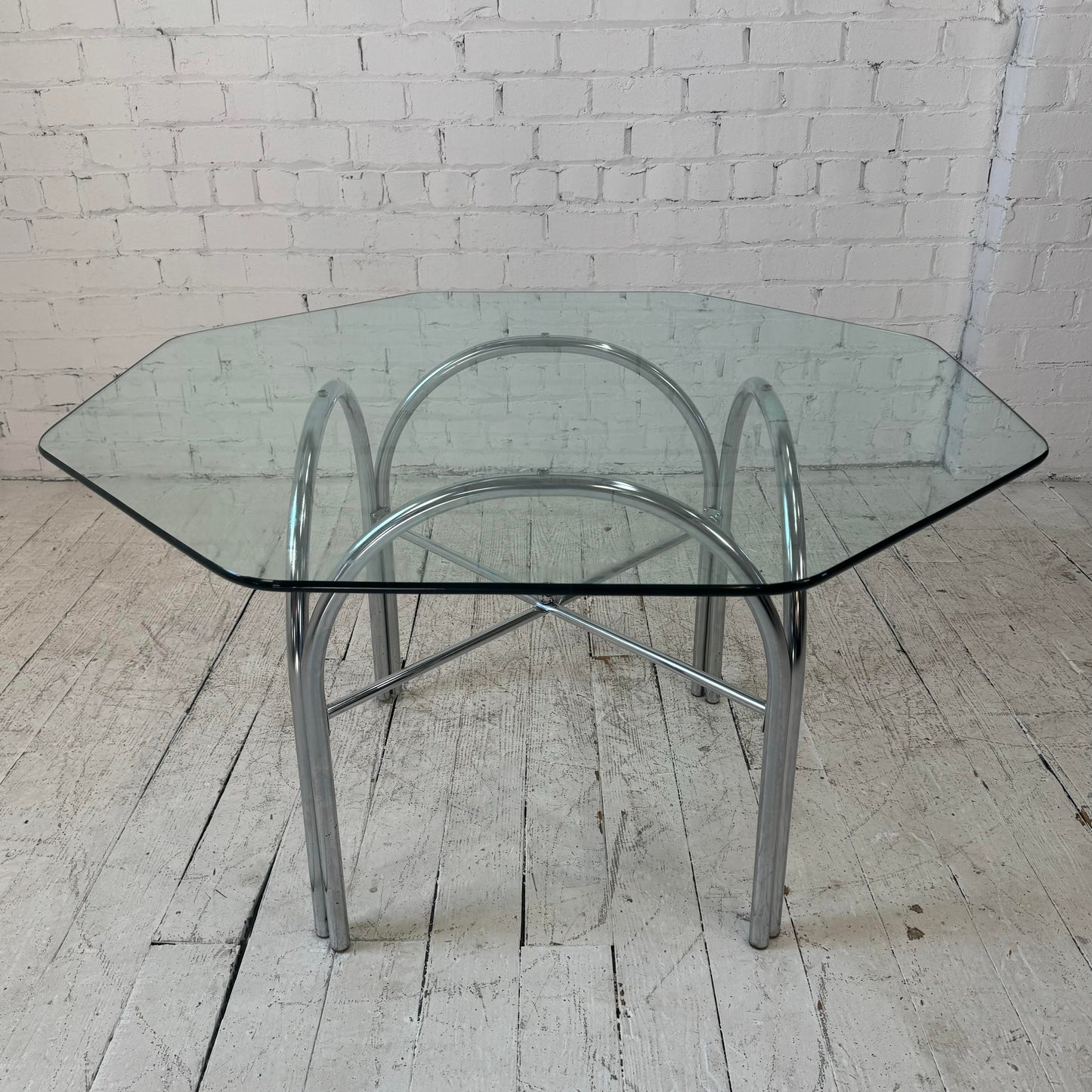 Chrome and Glass Octagonal Dining Table