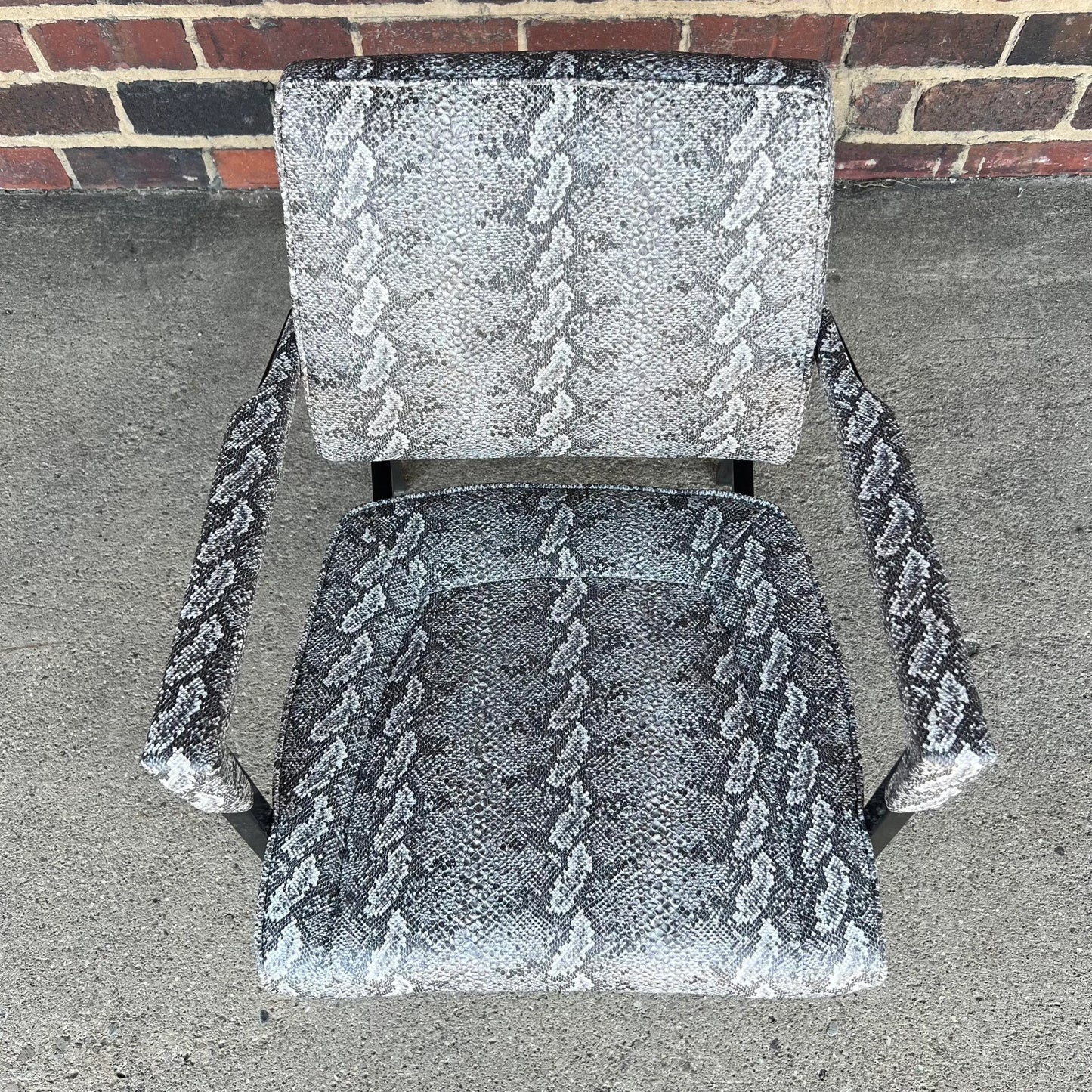 Faux Snake Skin and Metal Armchair by All-Steel Reupholstered Restored