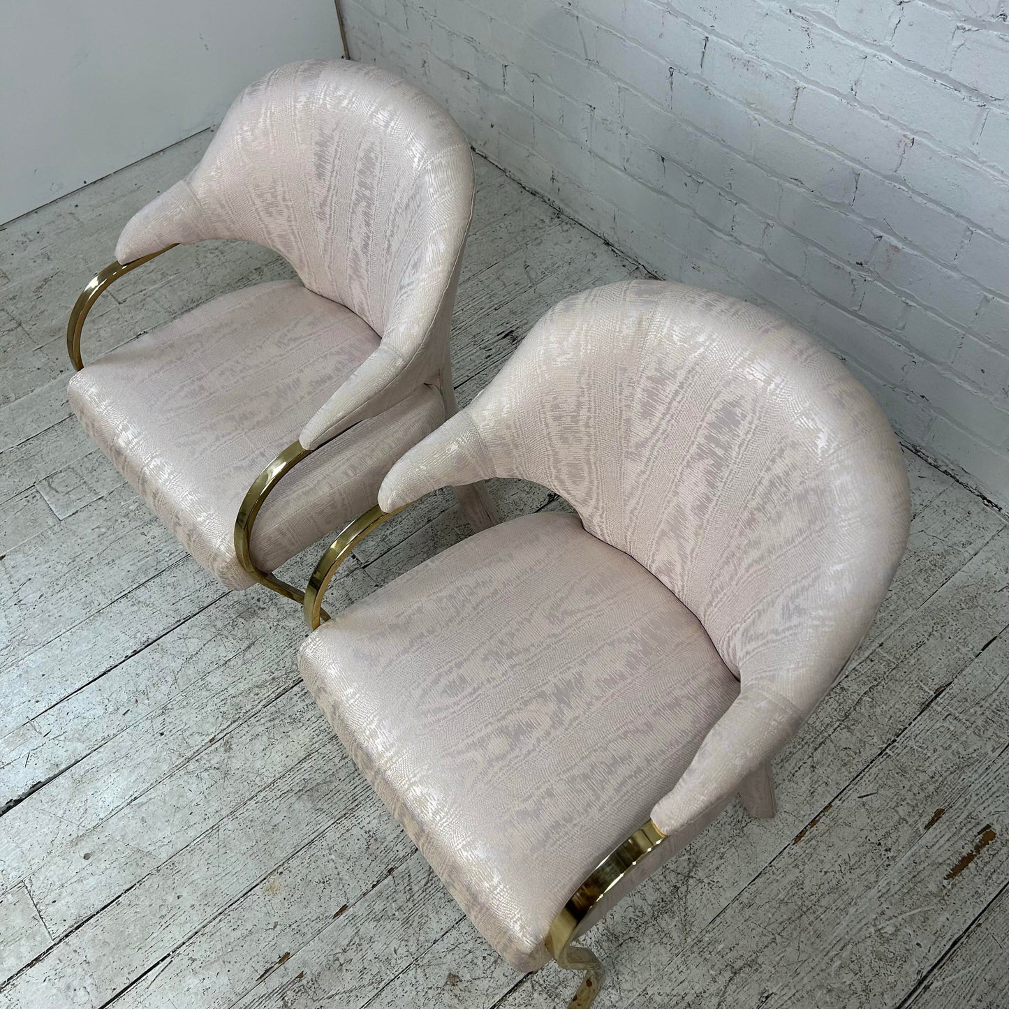 Pair of Carson’s Art Deco Hollywood Regency Brass Arm Cantilever Chairs