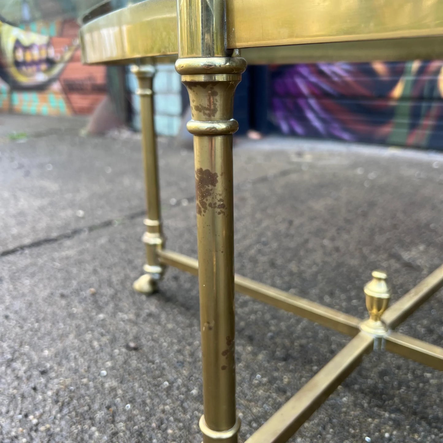 Large Racetrack Labarge Glass and Brass Oval Coffee Table