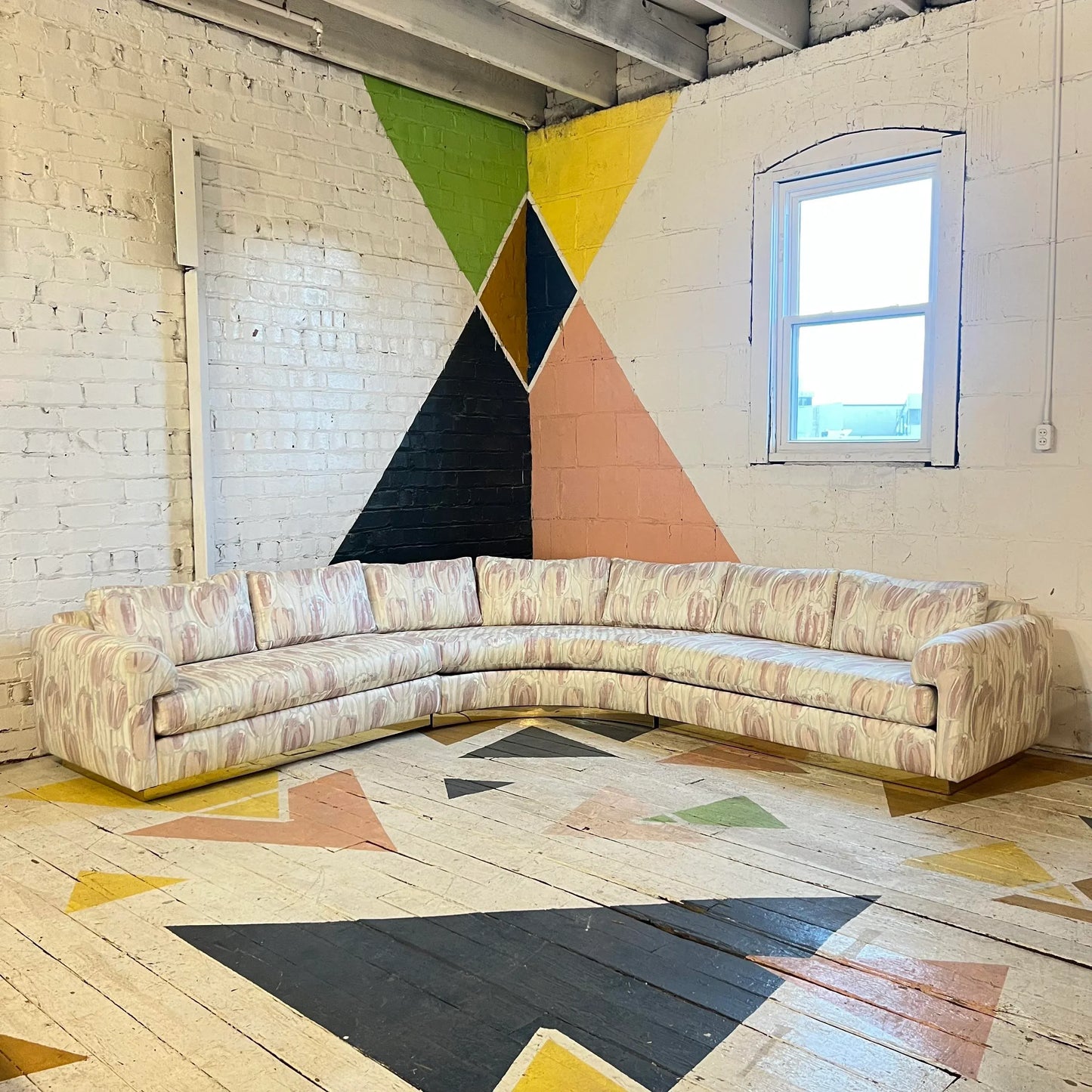 Curved Sectional 80s Sofa With Brass Base Detailing