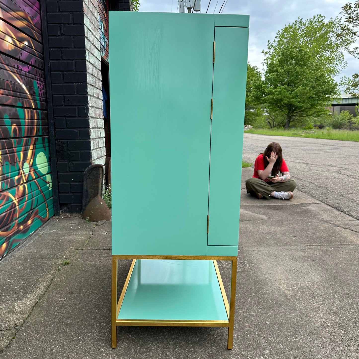 Tiffany-Blue Bar Cabinet With Gold and Mirrored Accents Anthropology