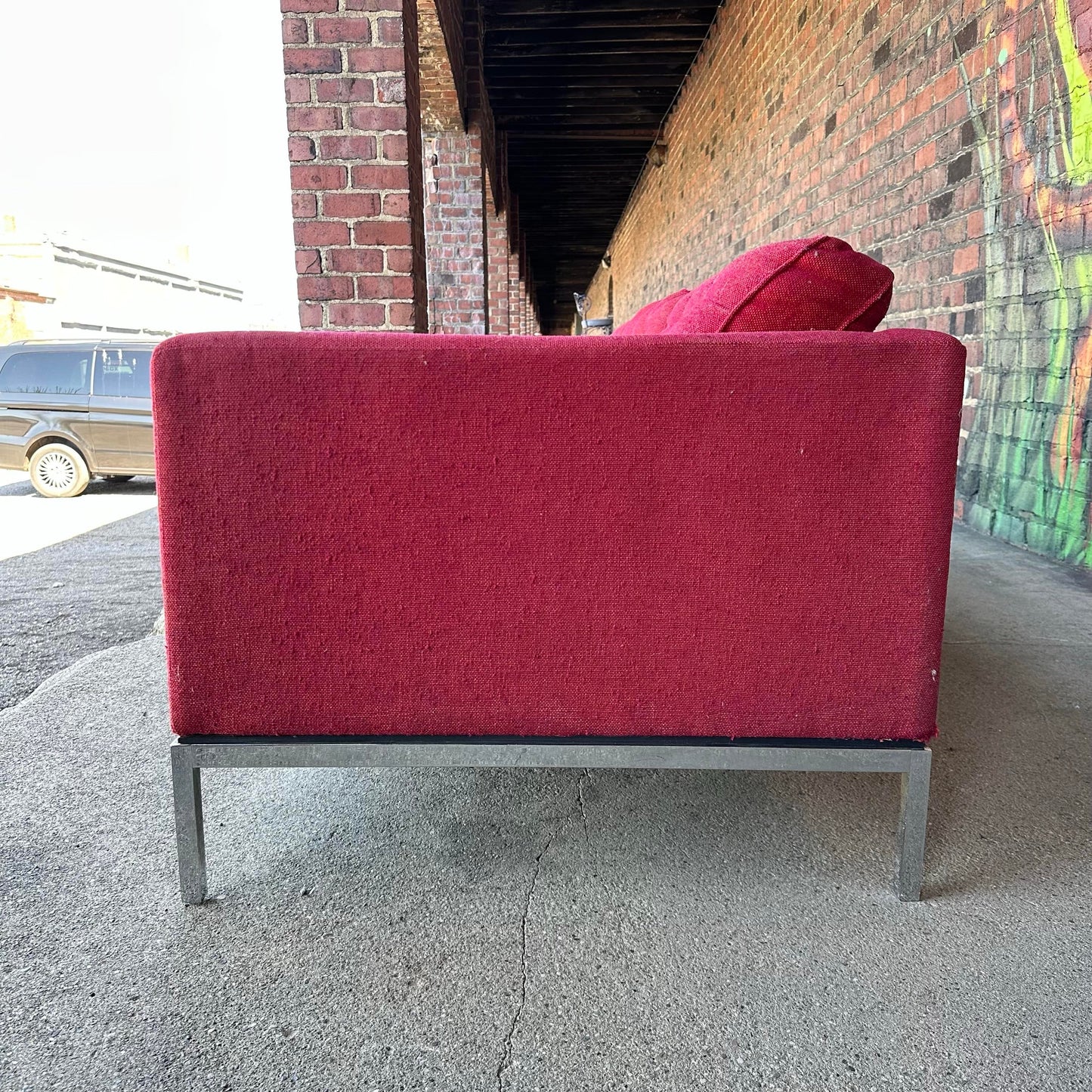 Mid Century Modern Florence Knoll Relaxed Chrome Base 3 Seater Sofa