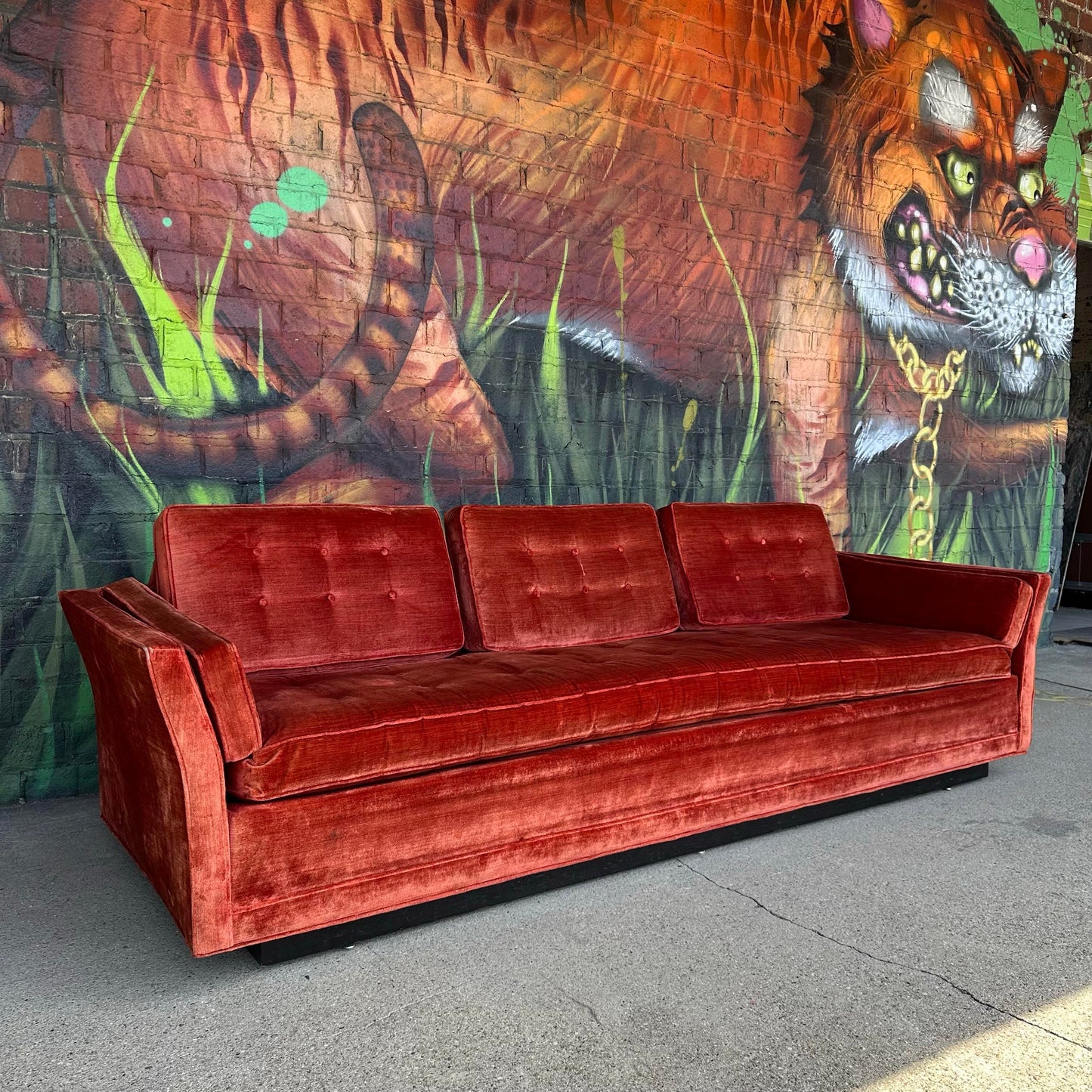 Directional Mid Century Full Size Velvet Sofa Flared Arms