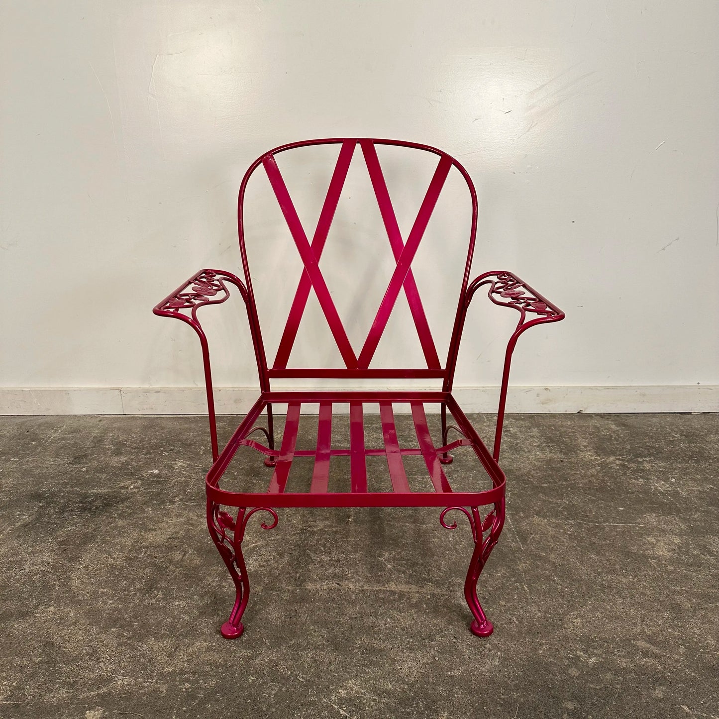 Newly Powder Coated Woodard Chantilly Rose Wrought Iron Outdoor Lounge Chair