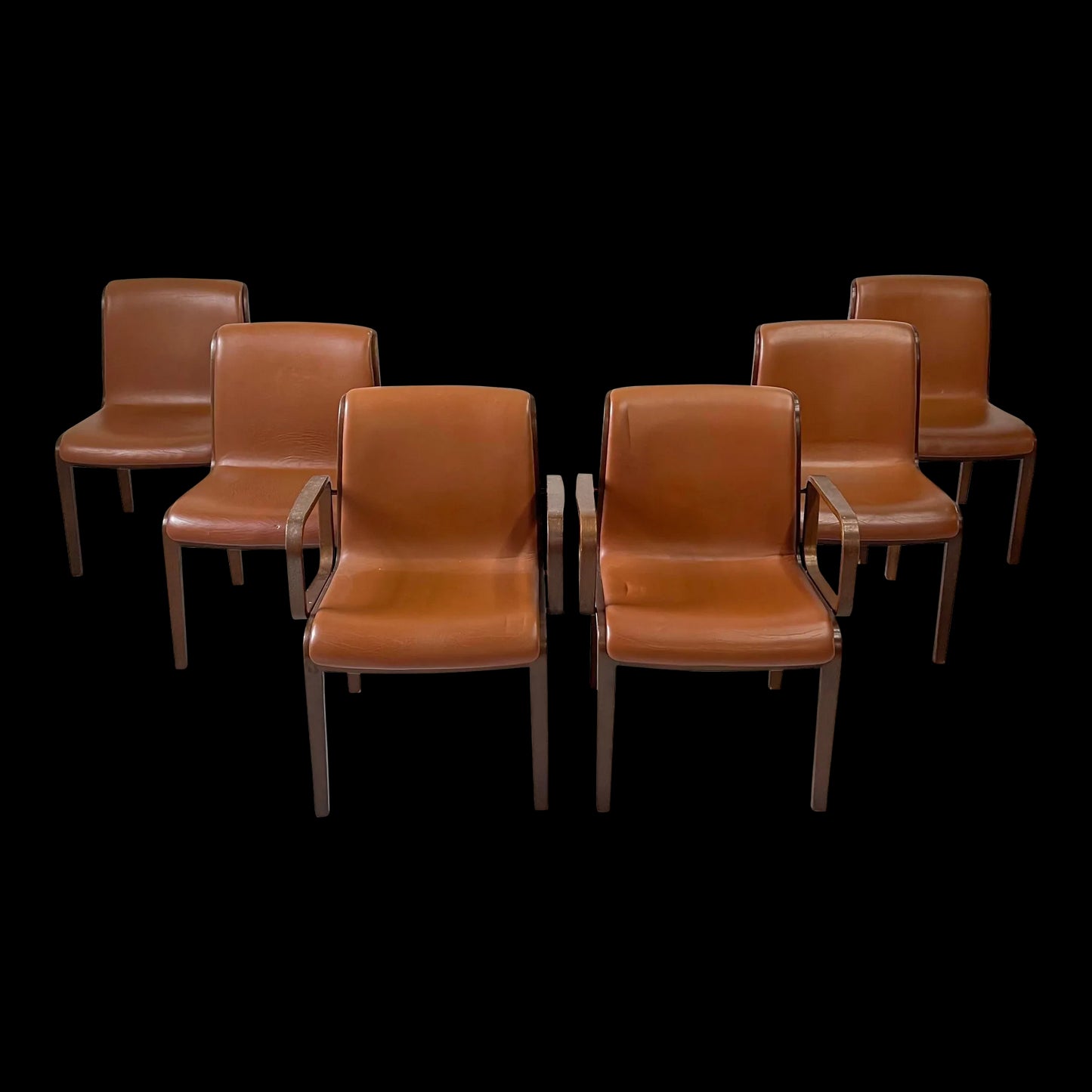 Bill Stephens for Knoll Leather and Bentwood Chairs Set of 6