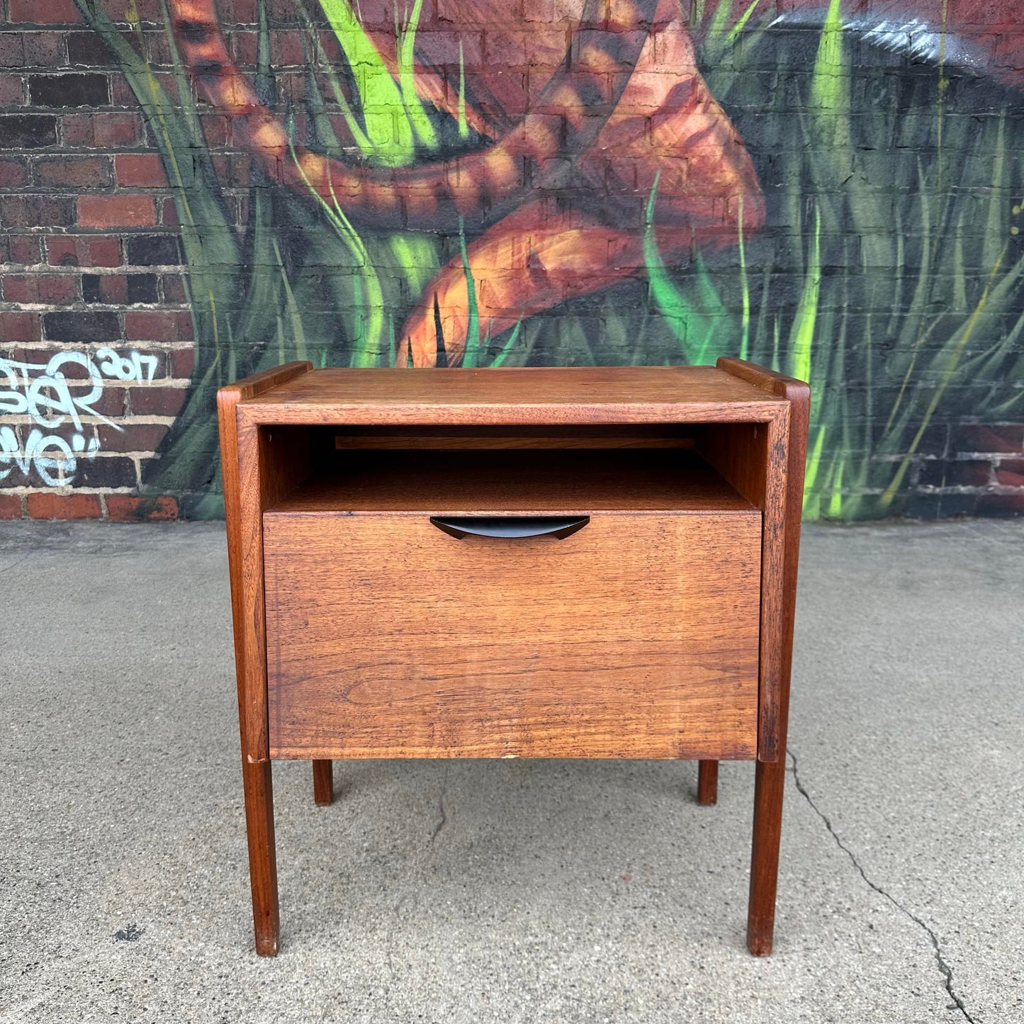 Jens Risom Danish Mid-Century Fall-Front Walnut Bedside Table