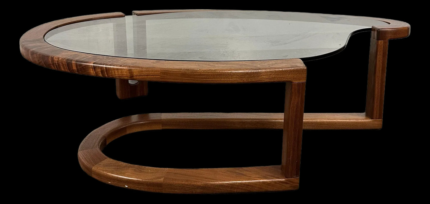 Biomorphic Walnut and Glass Studio Coffee Table by Ben Mack
