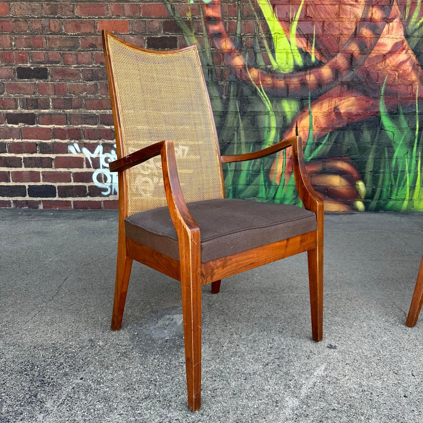 Set of Six John Stuart Walnut and Caned Dining Chairs