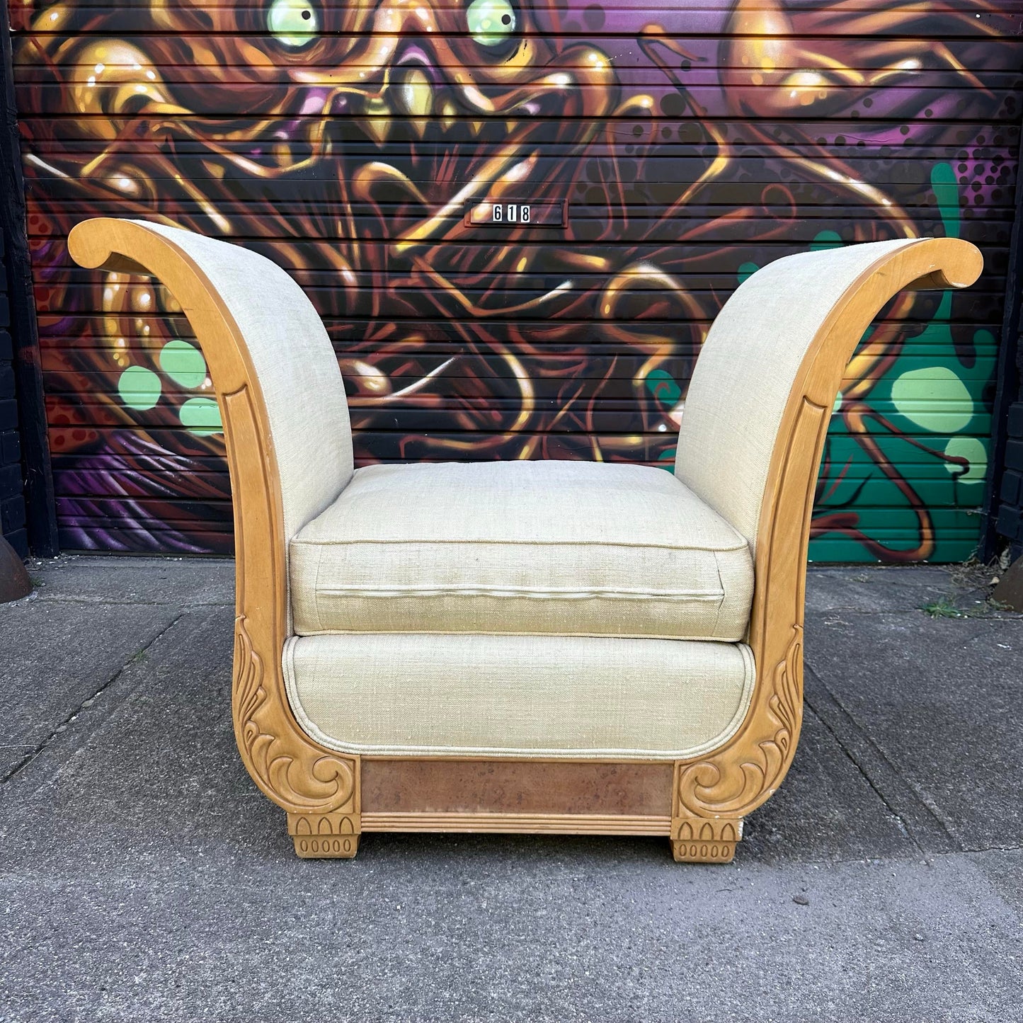 Oversized Sleigh Arm Deco Style Chair Bench