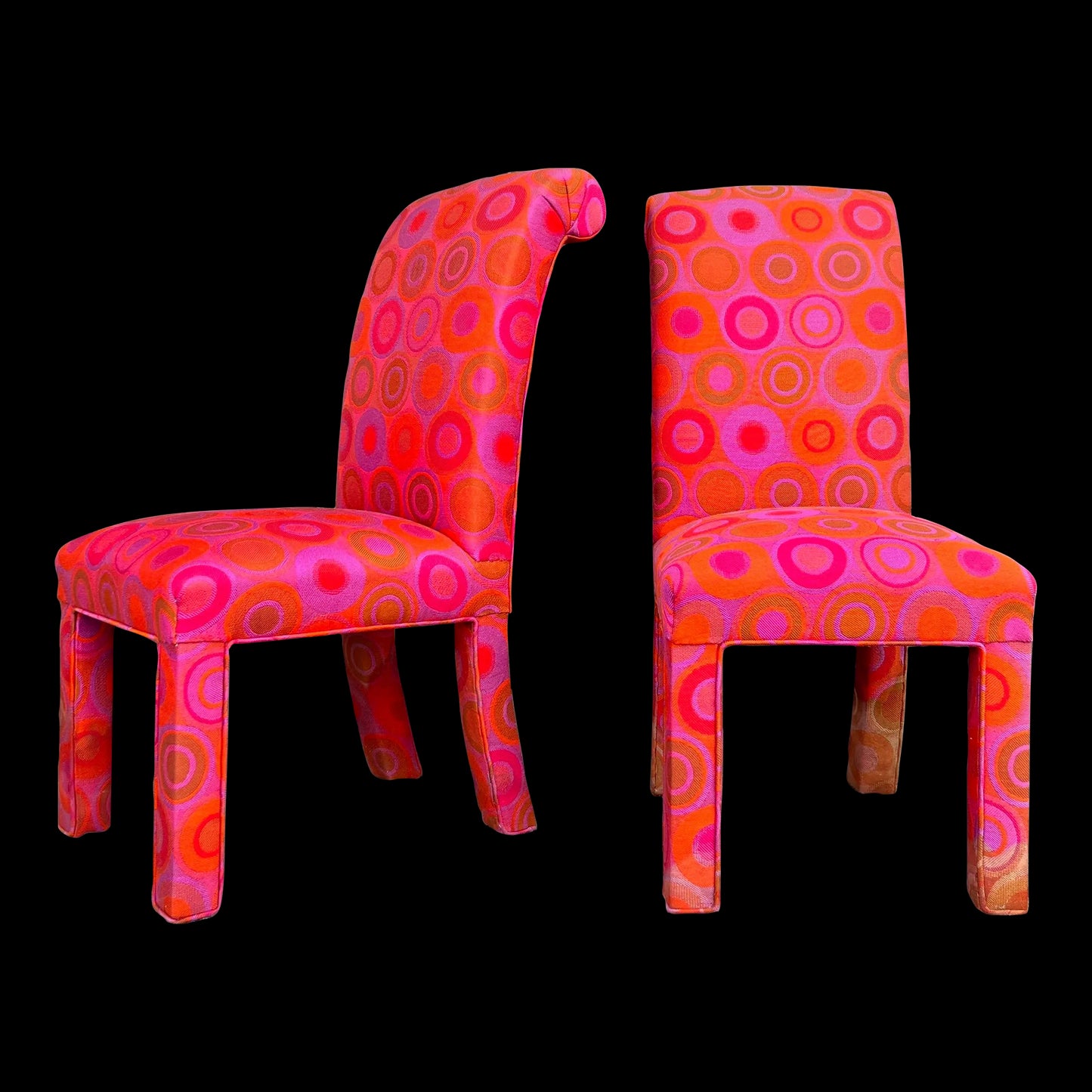 Pair of Tall Back Parsons Chairs Midcentury Fabric