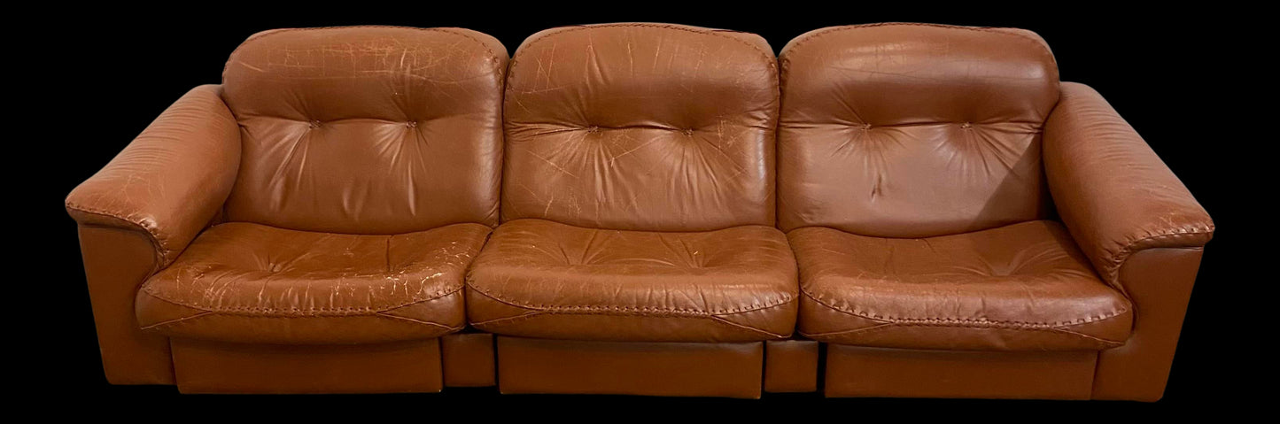 Mid Century Modern De Sede Vintage Reclining Leather Sofa