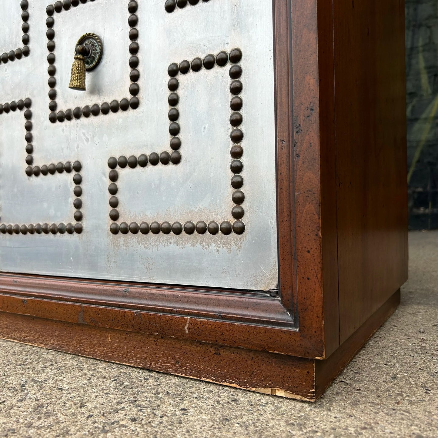 Petite Parzinger Style Hammered-Metal Fronted Cabinet