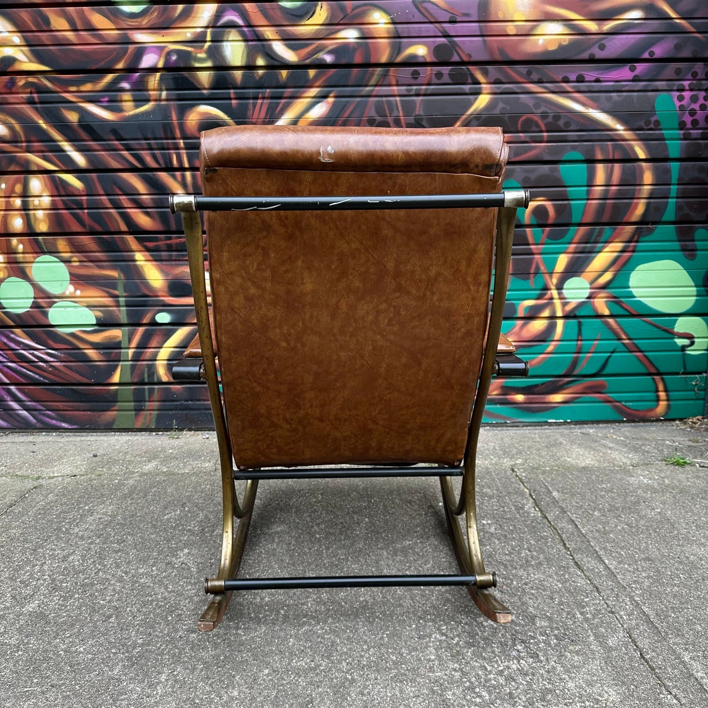 Mid 20th Century Lee Woodard Sculptural Brass and Wood Rocking Chair