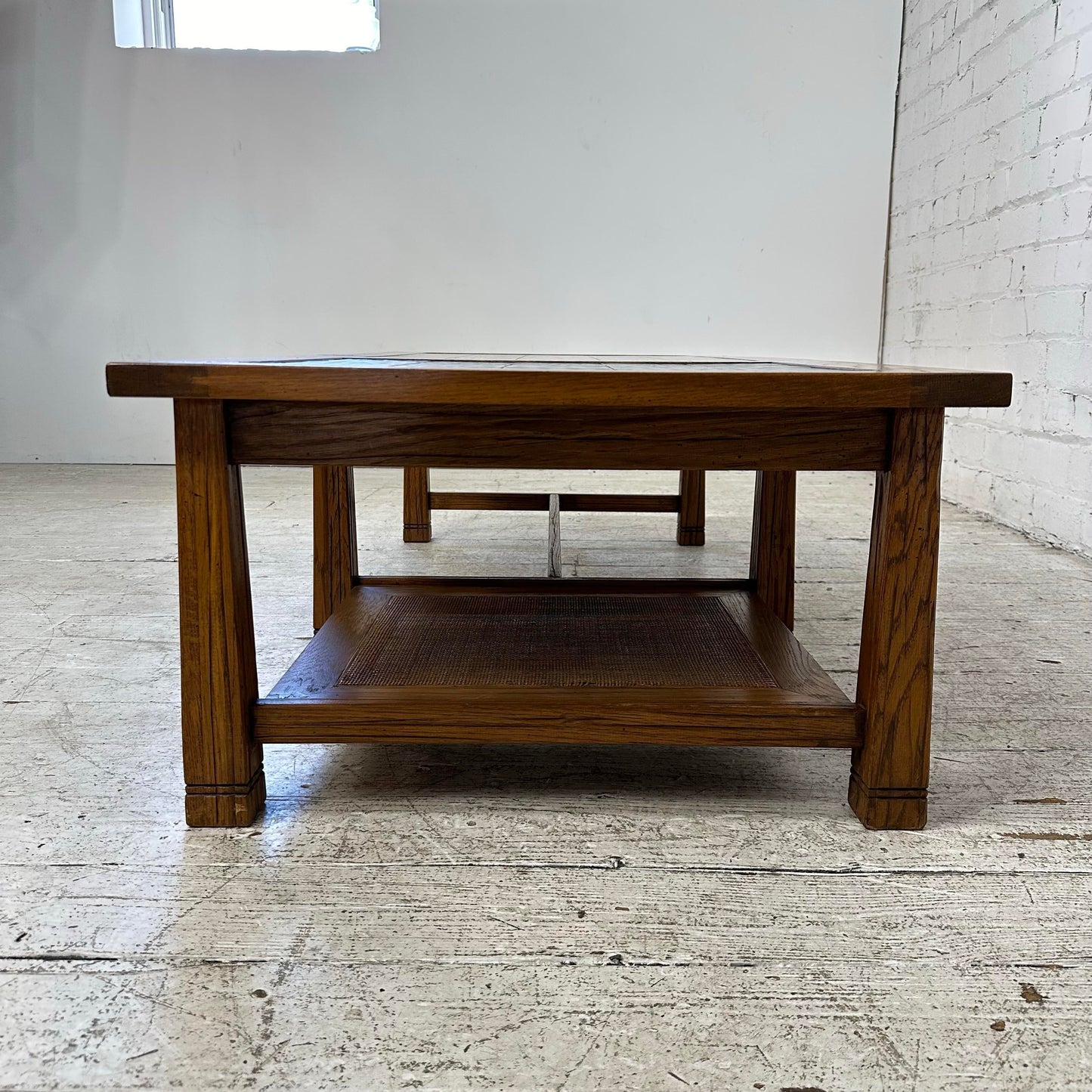 Ranch Oak Coffee Table Rectangle With Blue Tile Top
