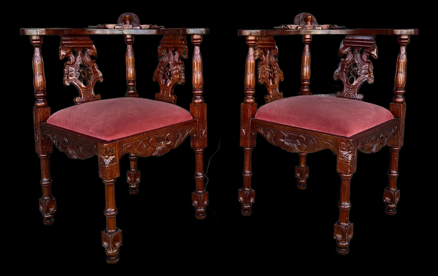 Pair of Renaissance Style Carved Corner Chairs
