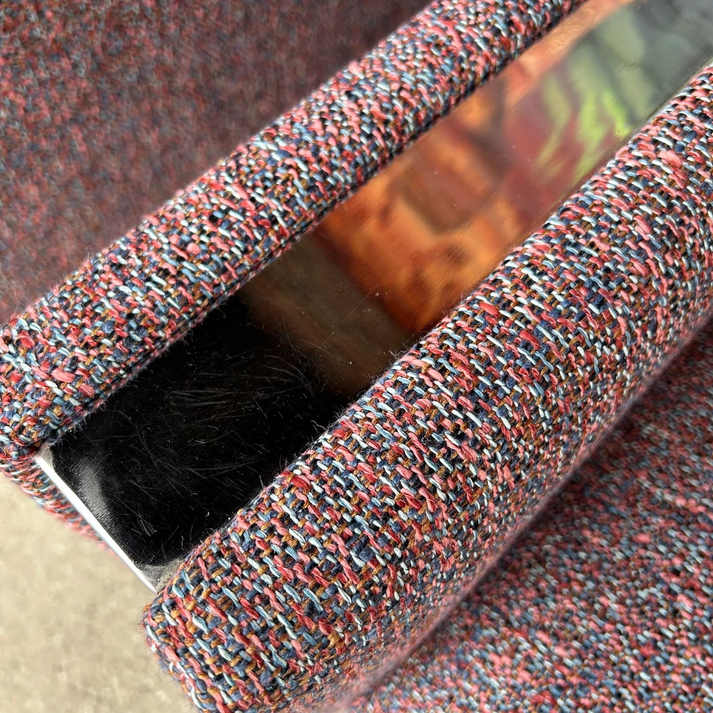 Pair of Chrome Cube Club Chairs Newly Upholstered in a Great Multi Color Texture Fabric