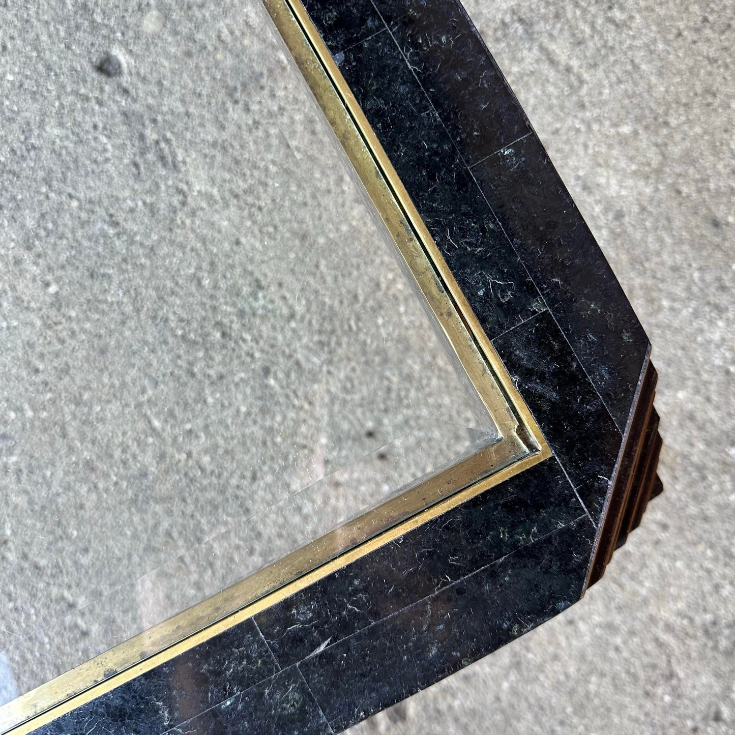 Casa Bique Tessellated Marble Glass and Brass Coffee Table Maitland Smith Style