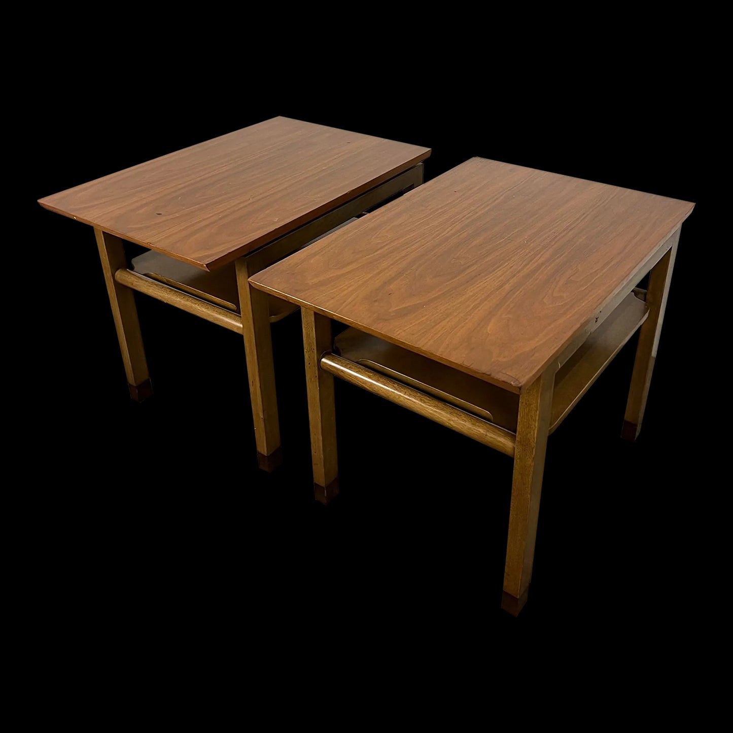 Pair of Two Tiered Leather Wrapped Dunbar Side Tables