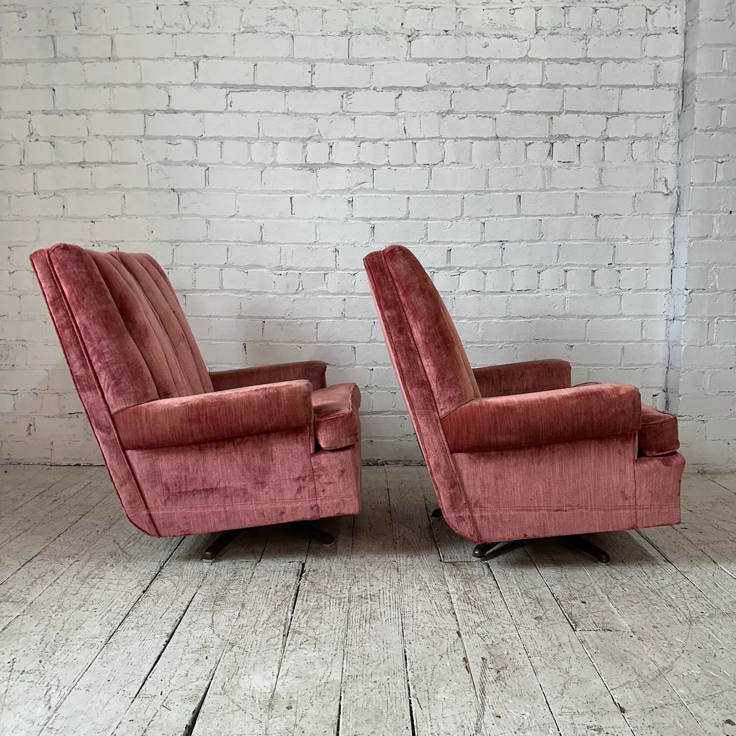 Pair of Velvet Rock & Swivel Tall Back Armchairs