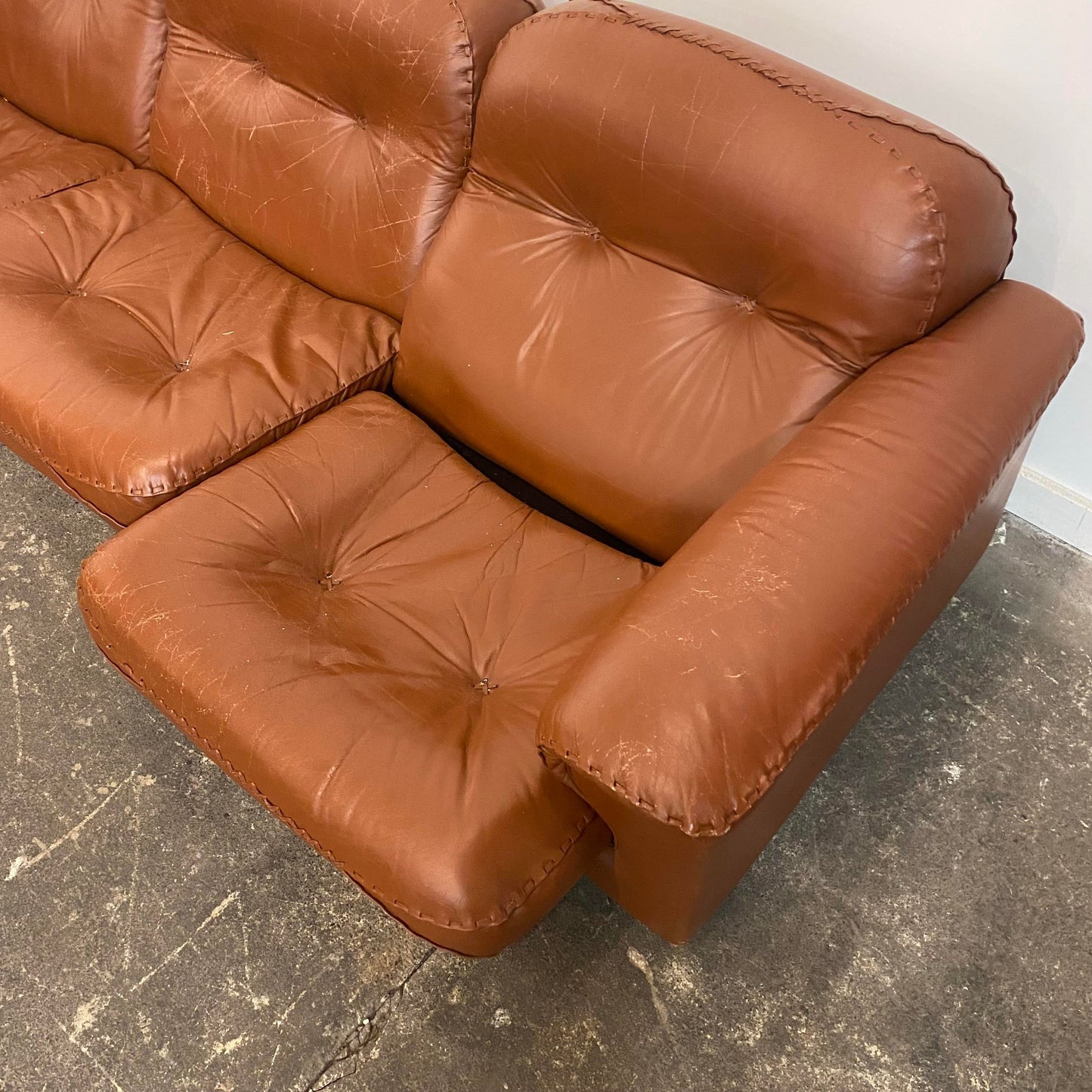Mid Century Modern De Sede Vintage Reclining Leather Sofa
