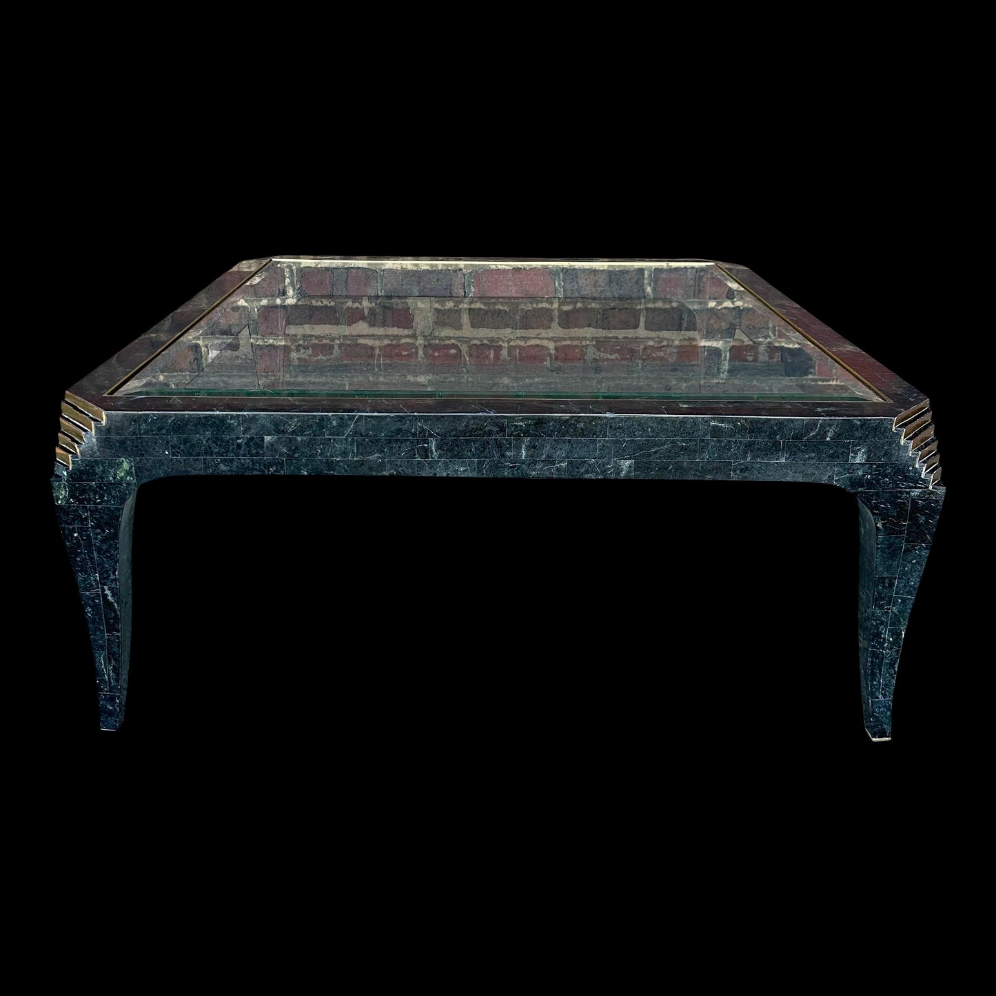 Casa Bique Tessellated Marble Glass and Brass Coffee Table Maitland Smith Style