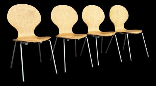 Mid Century Modern Set of 4 Children’s Bentwood Chairs Styled After Arne Jacobson