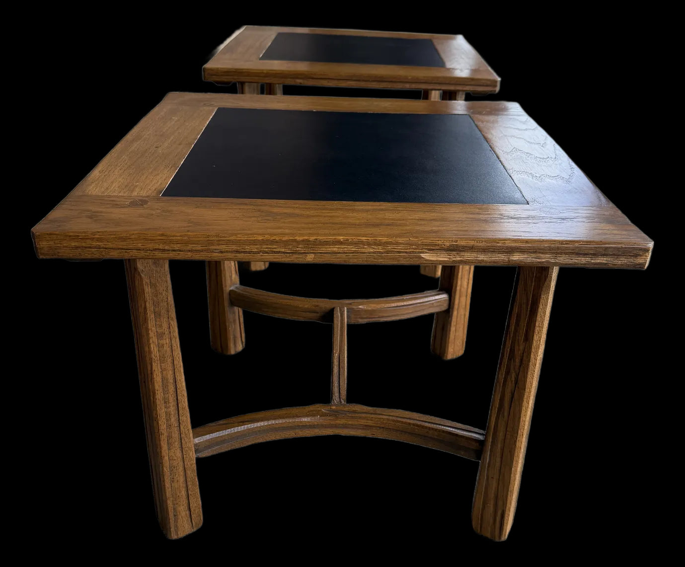 Pair of Vintage Ranch Oak Side Tables Square Rustic Western Charm