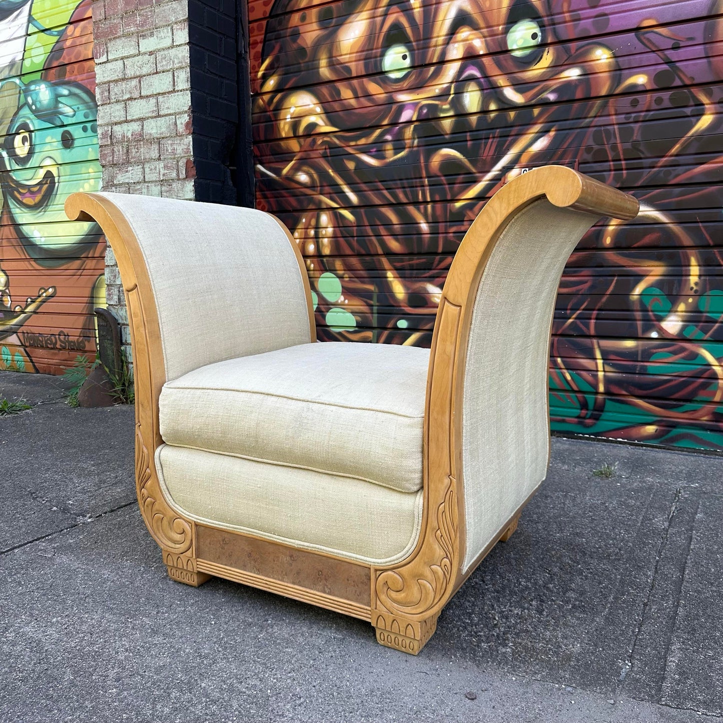 Oversized Sleigh Arm Deco Style Chair Bench