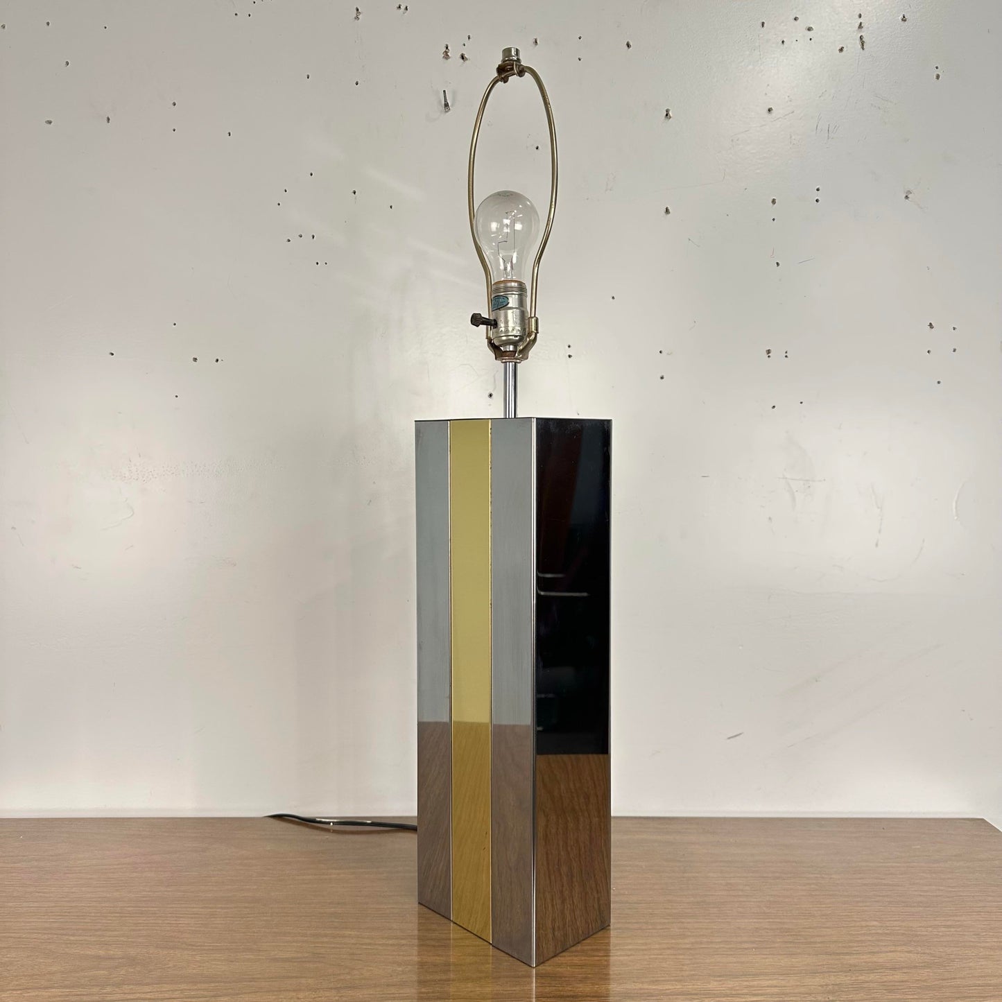 Mid Century Modern Robert Sonneman Chrome and Brass Table Lamp Style of Paul Evans