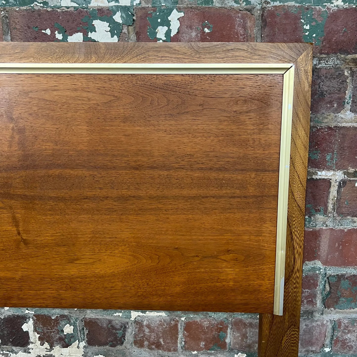 Mid Century Modern Full Size Headboard Walnut Brass Trim