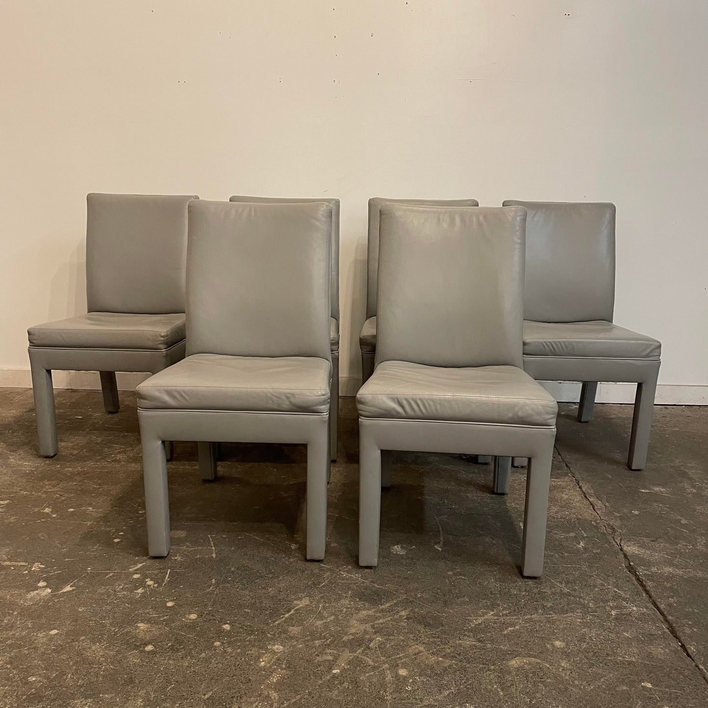Mid Century Modern Grey Leather Dining Chairs - Set of 6