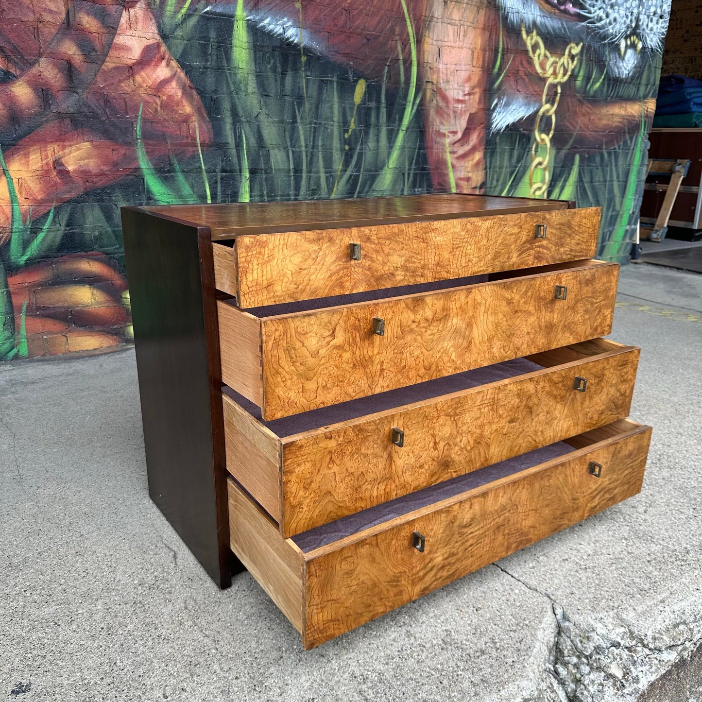 Century Furniture Burl and Brass Petit Chest of Drawers