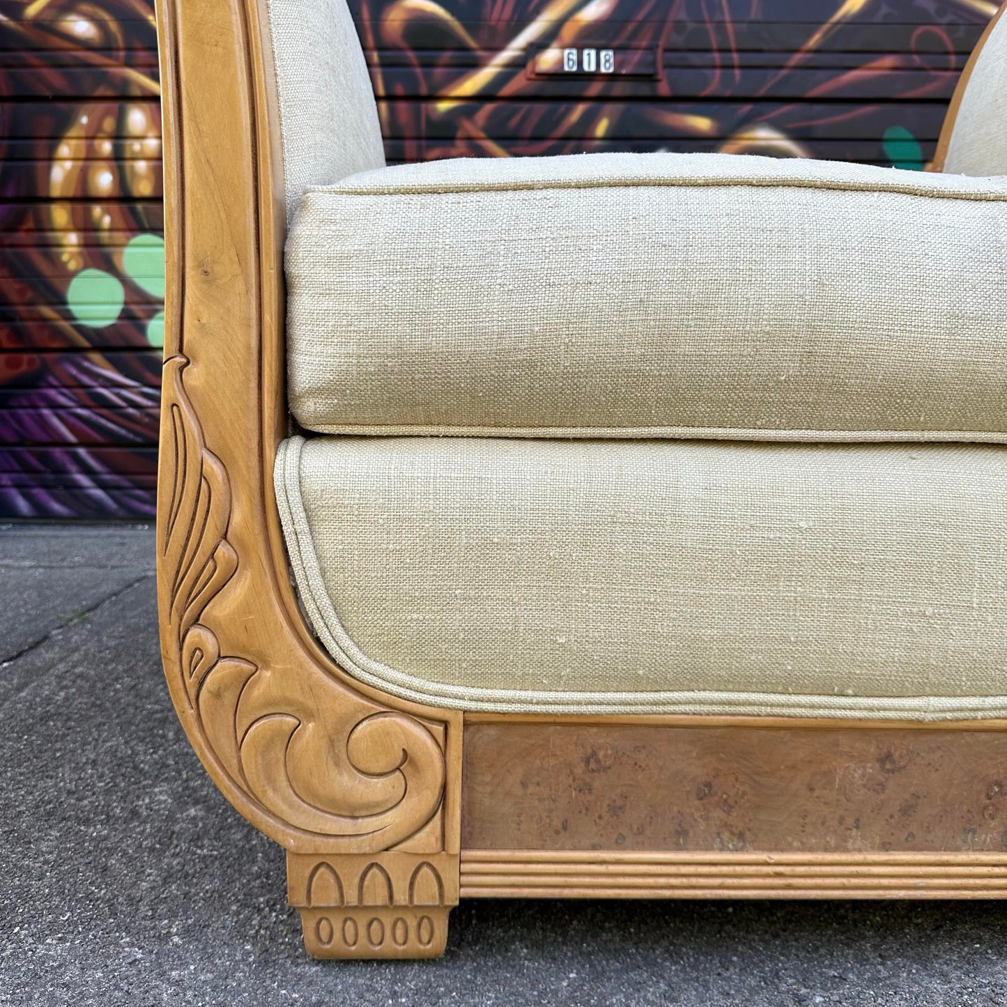 Oversized Sleigh Arm Deco Style Chair Bench