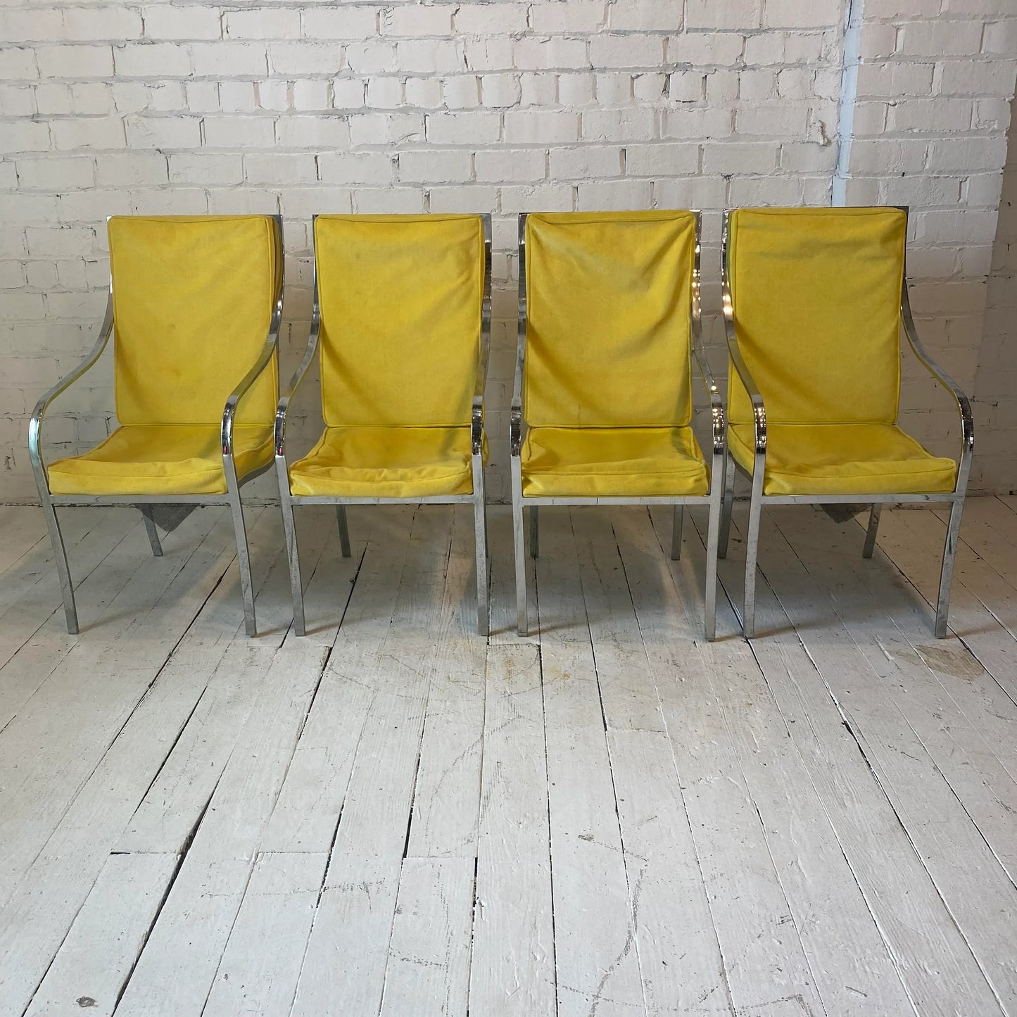 Mid 20th Century Yellow and Chrome Dining Chairs in the Style of Milo Baughman - Set of 4