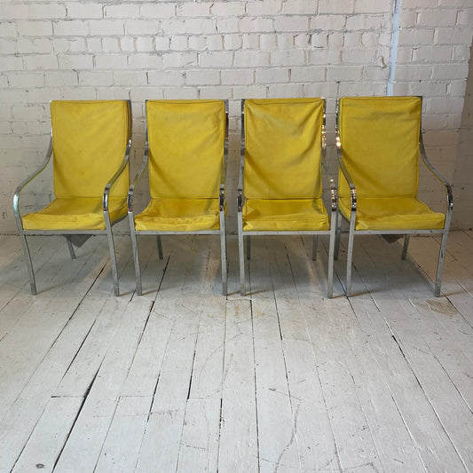 Mid 20th Century Yellow and Chrome Dining Chairs in the Style of Milo Baughman - Set of 4