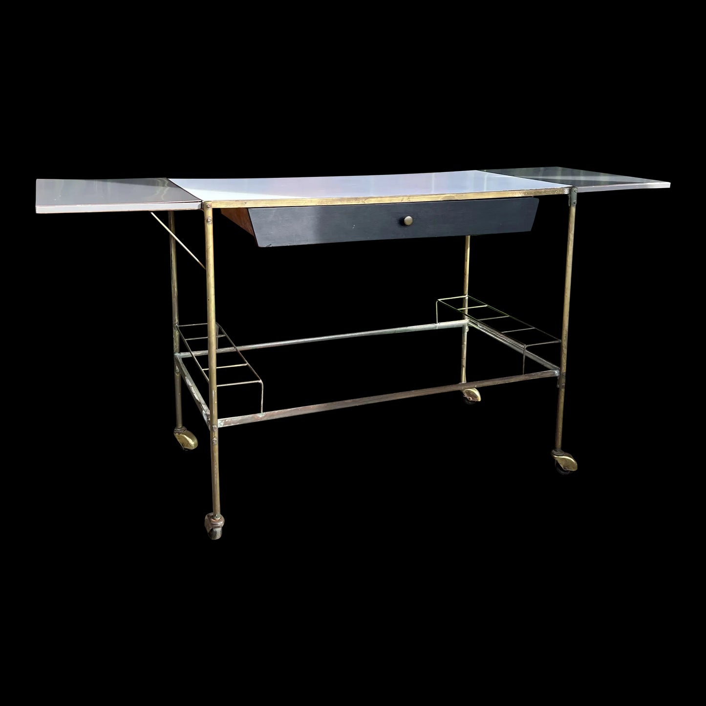 Mid Century Modern Brass and Glass Bar Cart Possible Harvey Probber