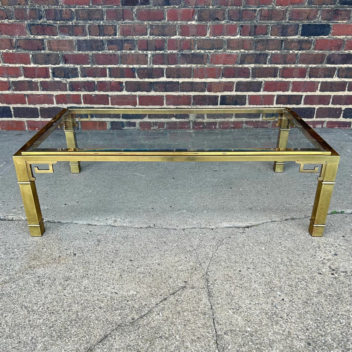Mastercraft Brass and Glass Greek Key Coffee Table 2 of 2