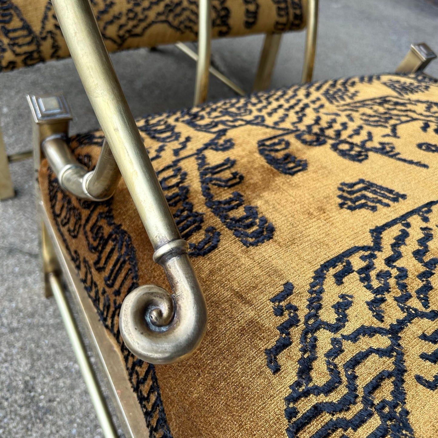 Pair of Mastercraft Brass Chairs With Italian Fabric
